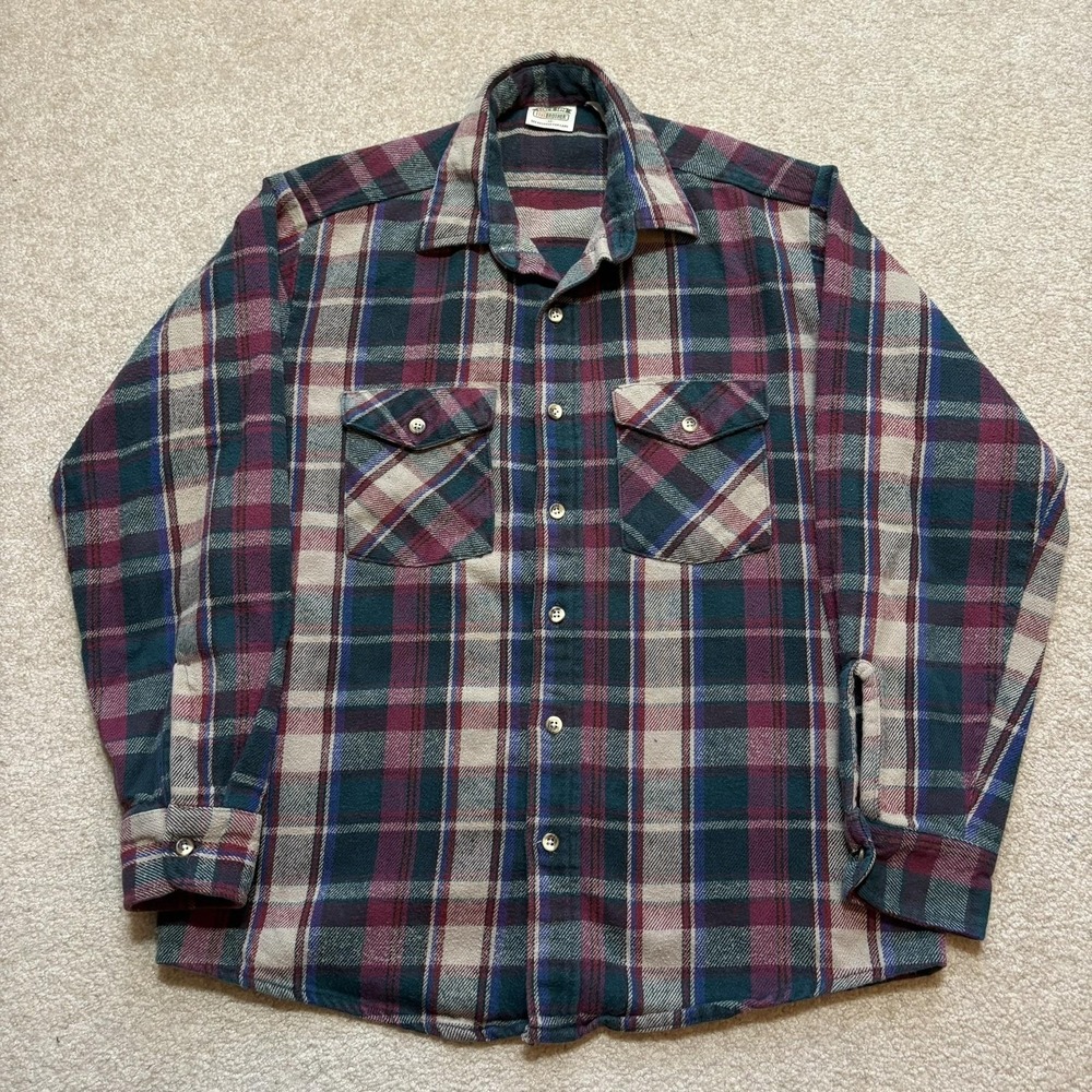 Vtg Five Brother Shirt Mens Medium Multicolor Plaid Flannel Button Up Outdoor